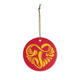 Red Gold Jul Rosemaling Ceramic Ornament - SCANDINORDIC.com