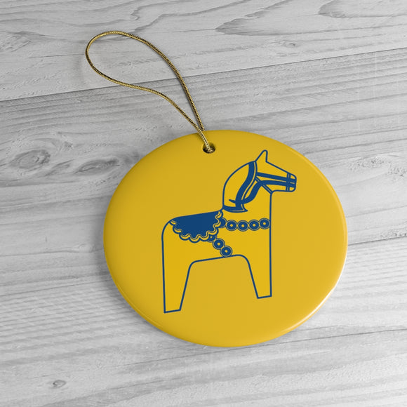 Swedish Dala Horse Yellow Ceramic Tree Ornament - SCANDINORDIC.com